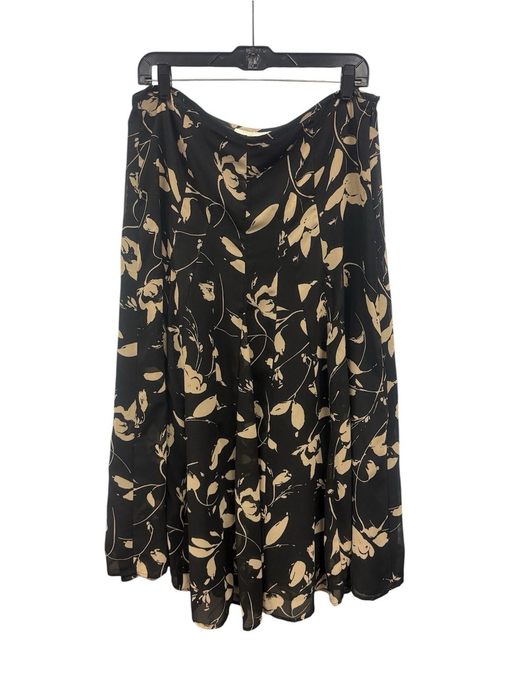 Talbots A-line Skirt Woman's Size 14 Midi Long Flared Black Tan Flower Floral